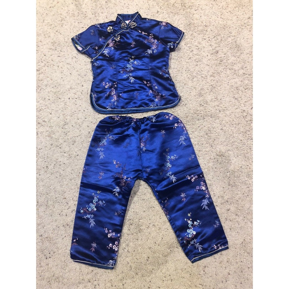 Authentic SOLZ SQUIRREL size 6 Girls Top/Pants BLUE SATIN Oriental Asian SET Z21